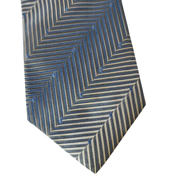 Bruno Piatelli Tie Mens Necktie Pure Silk Striped Geometric Gold Blue 3.75"x56" - Picture 1 of 5